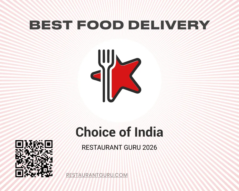Restaurant Guru 2026 badge: Best Food Delivery, Choice of India